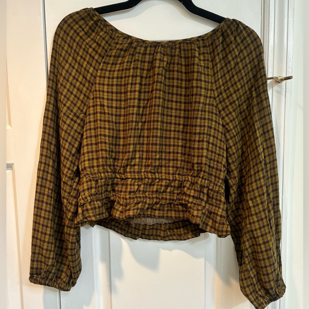 Madewell Yellow Checkered Ruffle Blouse